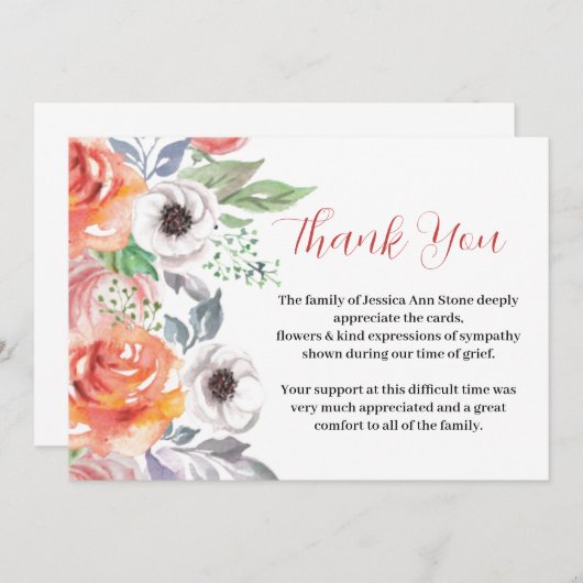 Sympathie Rozen Bloemenbegrafenis dood dank u Kaart (Voorkant / Achterkant)