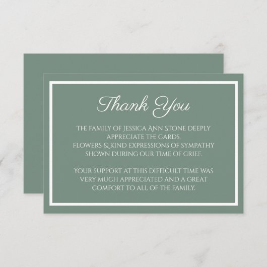 Sympathie Sage Groen Eenvoudige Begrafenis Dank u Kaart (Voorkant / Achterkant)