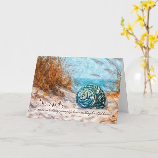 Sympathie Seashell op de strand Waterverf Kaart (Gele Bloem)