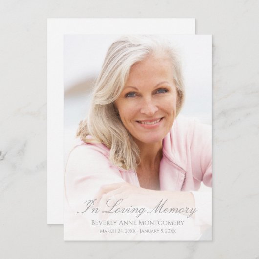 Sympathie Simple Silver Script Photo Funeral Bedankkaart (Voorkant / Achterkant)