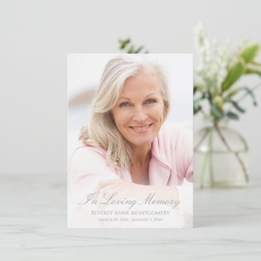 Sympathie Simple Silver Script Photo Funeral Bedankkaart (Staand voorkant)