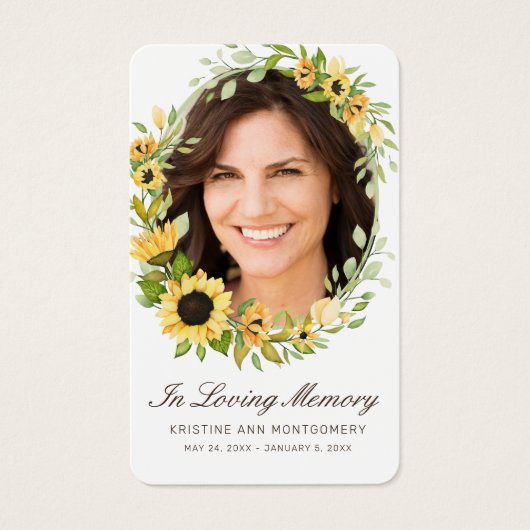 Sympathie Sunflower Brown Script Foto Prayer Kaart (Voorkant)