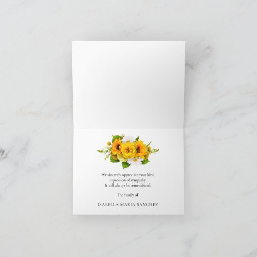 Sympathie Sunflower Funeral Folded Bedankkaart (Binnen)