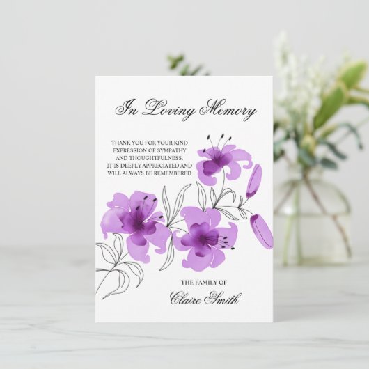 Sympathie Uitvaart DANK U Lily Floral FOTO Bedankkaart (Staand voorkant)