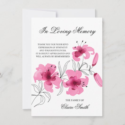 Sympathie Uitvaart DANK U Lily Floral FOTO Bedankkaart (Voorkant)