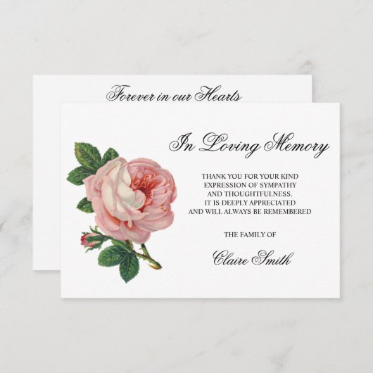 Sympathie Uitvaart DANK U  Roos Bloemen Bedankkaart (Voorkant / Achterkant)