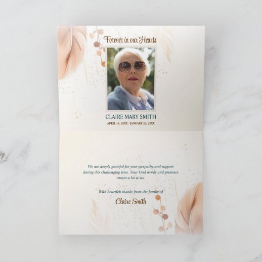 Sympathie Uitvaart Pampas Grass Beige Blauw FOTO Bedankkaart (Binnen)