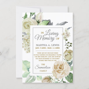 Sympathie van het geheugen van Creme Floral DANK U Bedankkaart