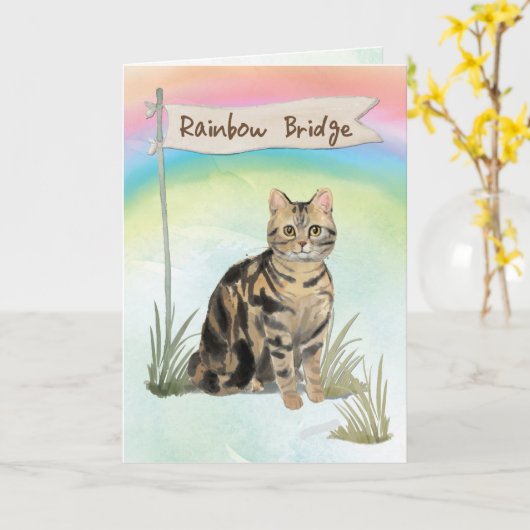 Sympathie van het kat van Tabby over de regenboogb Kaart (Gele Bloem)