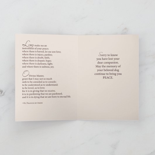Sympathie Verlies van Hond, St. Franciscus, Religi Kaart (Binnen)