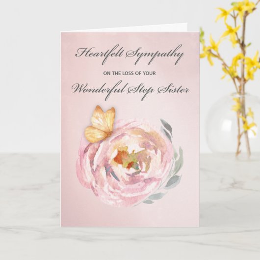 Sympathie Verlies van Stap Zuster Vlinder Roze Roo Kaart (Gele Bloem)