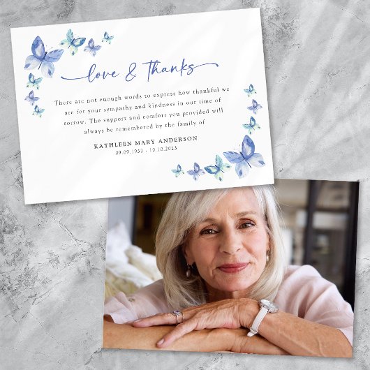 Sympathie Vlinders Foto Begrafenis Bedankkaart