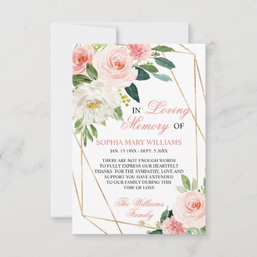 Sympathie voor blinde roze vloeren bedankkaart (Voorkant)