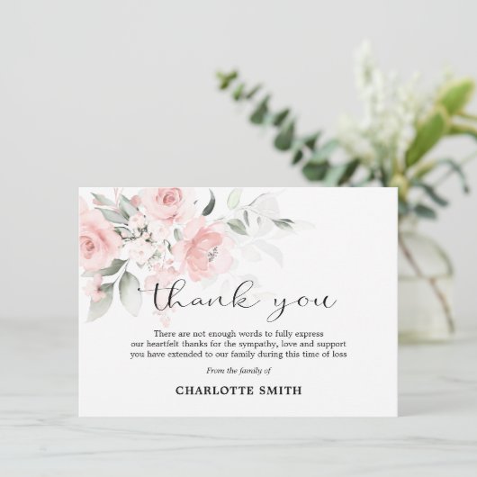 sympathie voor bloeiende roze rozen DANK U | FOTO Bedankkaart (Staand voorkant)