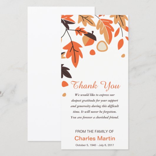 sympathie voor de herfst van de herfst bedankkaart (Voorkant / Achterkant)
