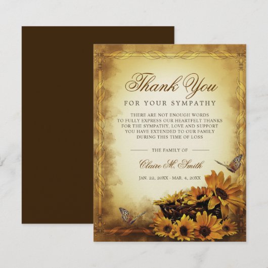 sympathie voor Floral Sunflower Butterfly Bedankkaart (Voorkant / Achterkant)