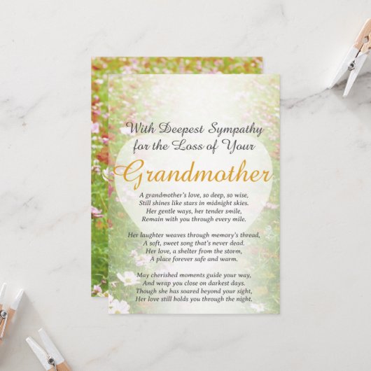 Sympathie voor het verlies van een grootmoeder kaart (Voorkant / Achterkant in situ)