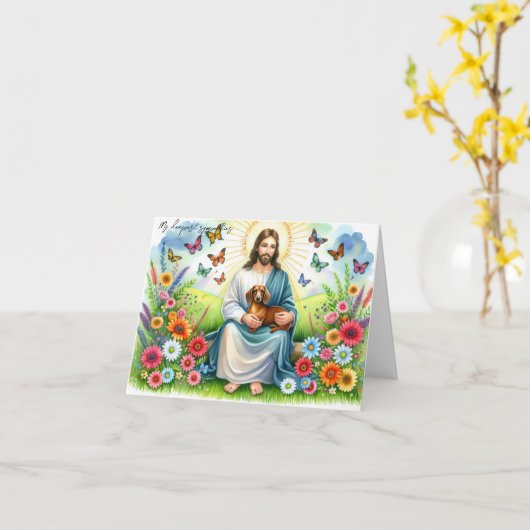 Sympathie voor Hond Verlies-Jezus met Dachshund Kaart (Gele Bloem)