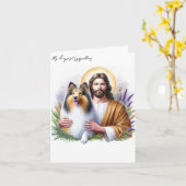 Sympathie voor hondenverlies - Jezus met Collie Ka Kaart (Gele Bloem)