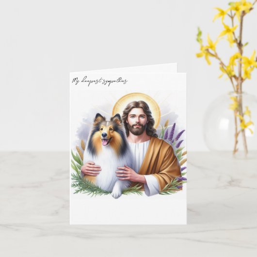 Sympathie voor hondenverlies - Jezus met Collie Ka Kaart (Gele Bloem)