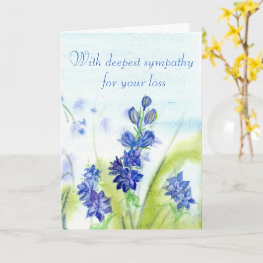Sympathie voor je verlies Blauwe Waterverf Bloemen Kaart (Gele Bloem)