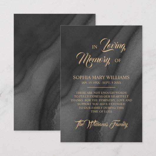 Sympathie voor zwart en goud bedankkaart (Voorkant / Achterkant)