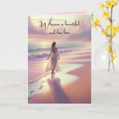 Sympathie vrouw die op het strand loopt kaart (Gele Bloem)