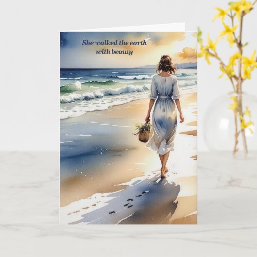 Sympathie Vrouw Wandelen Het Strand Kaart (Gele Bloem)