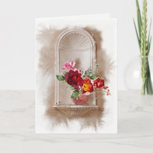 Sympathie Waterverf Bloemen en Wijnglas Kaart (Voorkant)