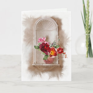 Sympathie Waterverf Bloemen en Wijnglas Kaart