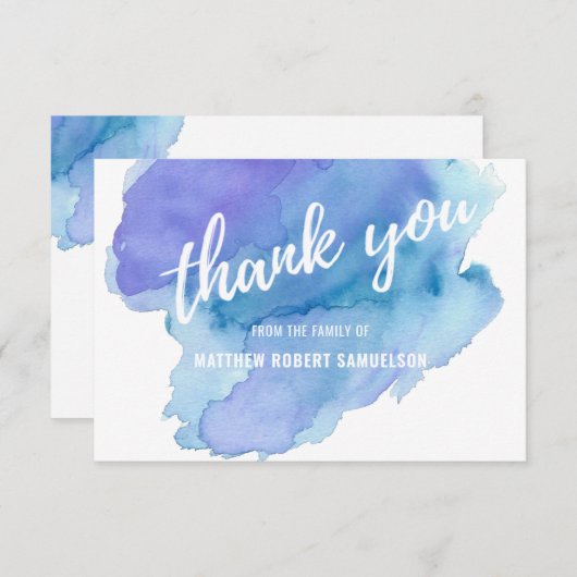 Sympathie Waterverf Blue Blauwgroen Turquoise DANK Bedankkaart (Voorkant / Achterkant)