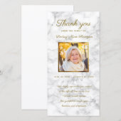 Sympathie witte marmeren herdenking gouden fotolij bedankkaart (Voorkant / Achterkant)