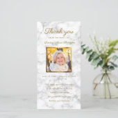 Sympathie witte marmeren herdenking gouden fotolij bedankkaart (Staand voorkant)
