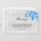 Sympathie zilveren glitter blauwe foto bedankkaart (Voorkant)