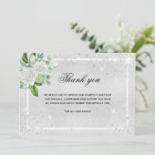 Sympathie zilveren glitter floral foto bedankt (Staand voorkant)