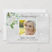 Sympathie zilveren glitter floral foto bedankt (Achterkant)