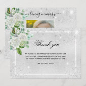 Sympathie zilveren glitter floral foto bedankt (Voorkant / Achterkant)