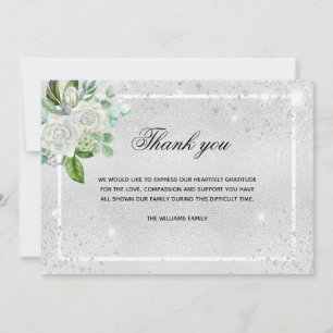 Sympathie zilveren glitter floral foto bedankt