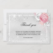 Sympathie zilveren glitter roze foto bedankkaart (Voorkant)