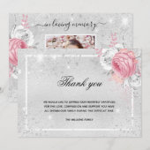 Sympathie zilveren glitter roze foto bedankkaart (Voorkant / Achterkant)