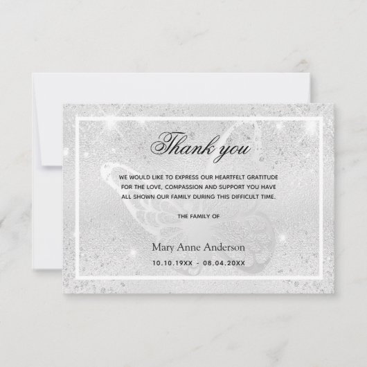 Sympathie zilveren vlinder bedankt (Voorkant)