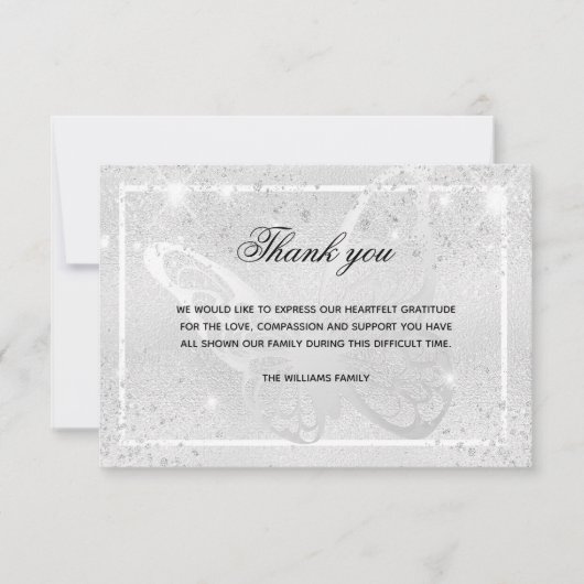 Sympathie zilveren vlinder foto bedankt (Voorkant)