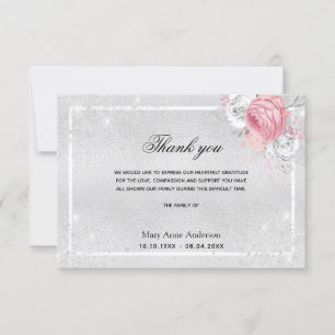 Sympathie zilverroze flroze dank u bedankkaart