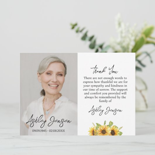 Sympathie Zonnebloem Foto Begrafenis Dank u kaart (Staand voorkant)