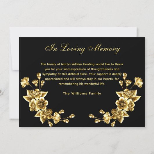Sympathie zwart goud bloemenbudget dank u foto bedankkaart (Voorkant)