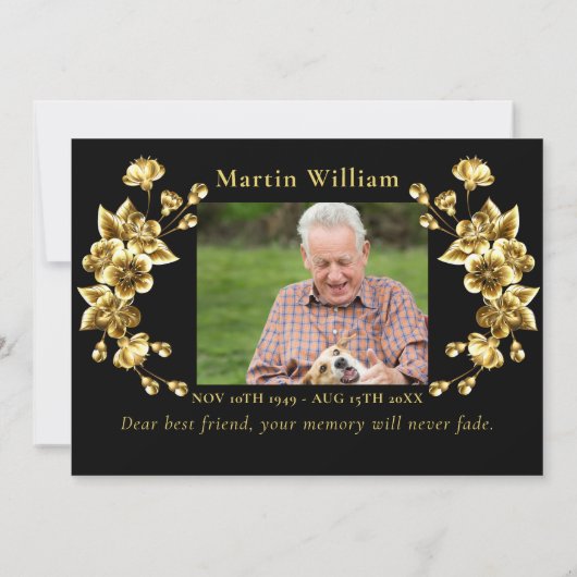 Sympathie zwart goud bloemenbudget dank u foto bedankkaart (Achterkant)