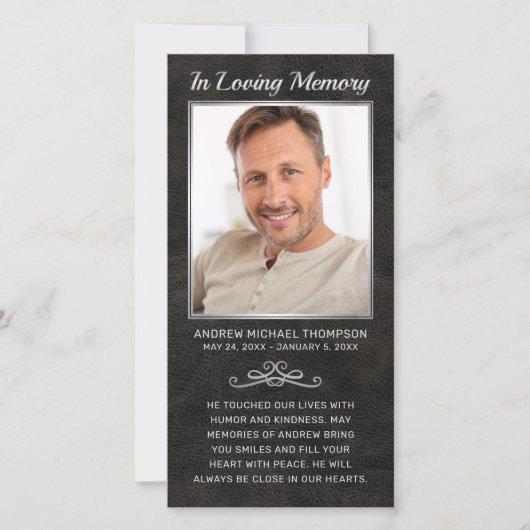 Sympathie Zwart Leer Zilver Foto Begrafenisgebed (Voorkant)