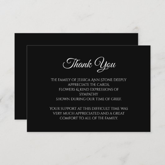 Sympathie Zwart Script Eenvoudige begrafenis Dank Kaart (Voorkant / Achterkant)