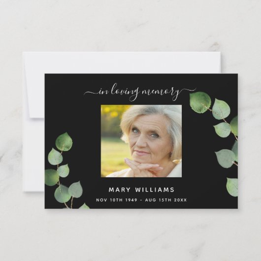 Sympathie zwarte eucalyptus foto bedankt! bedankkaart (Achterkant)