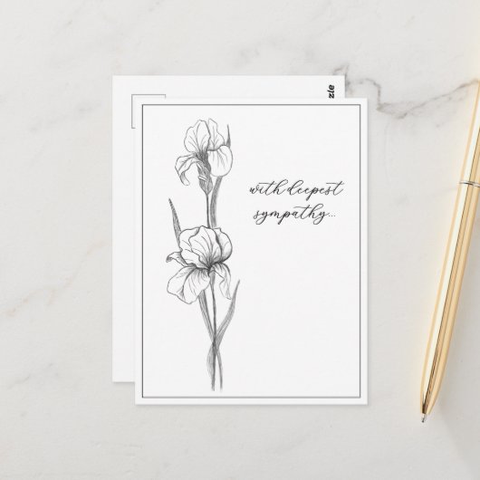 sympathiekaart met handgetekende iris briefkaart (Voorkant / Achterkant in situ)